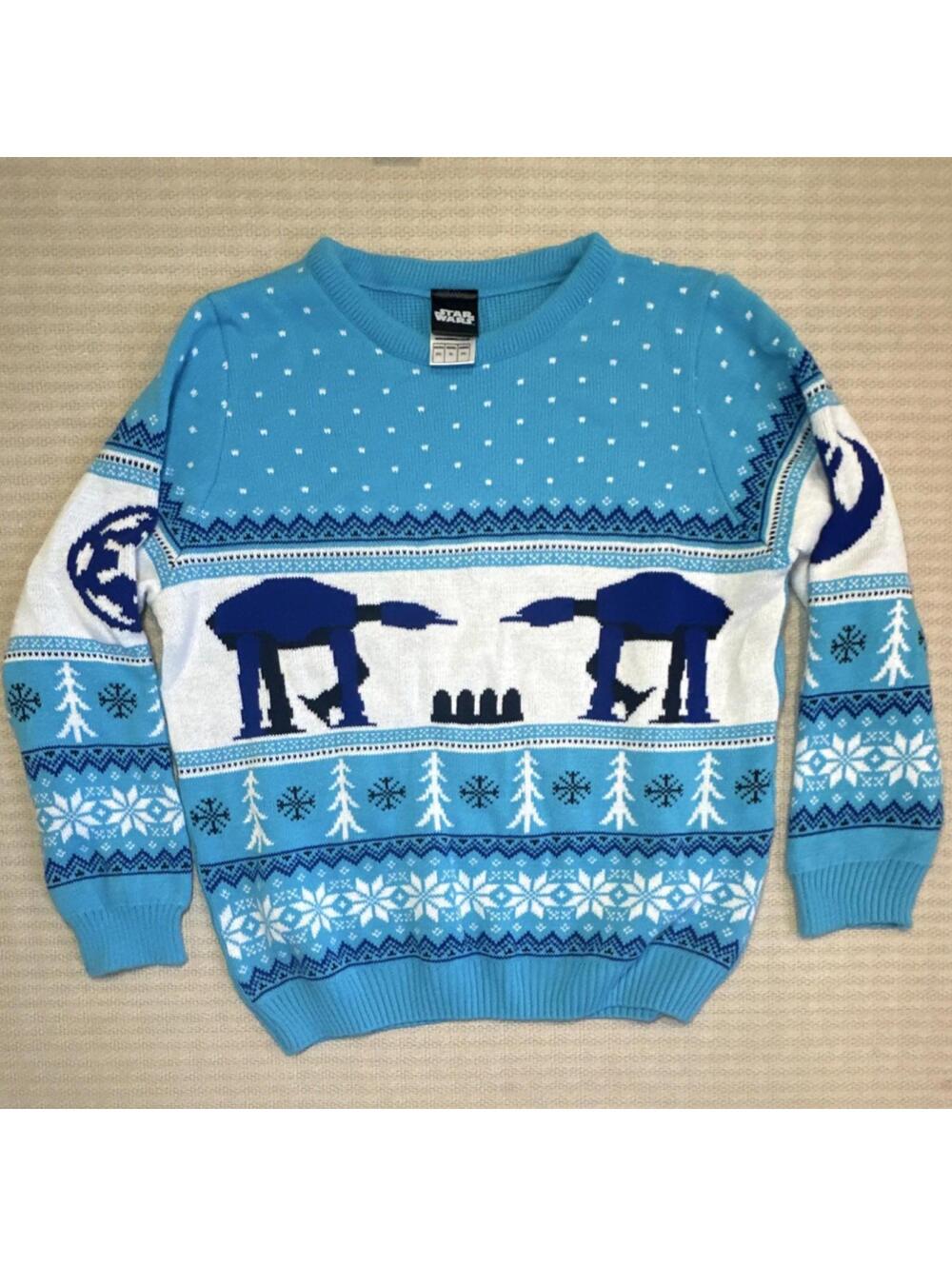 Numskull Star Wars AT-AT Christmas Sweater Blue Crew Neck Long Sleeve XL